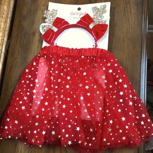 New headband and tutu dress up fun!  Size 0+.  Velvet bows with gold glitter.
